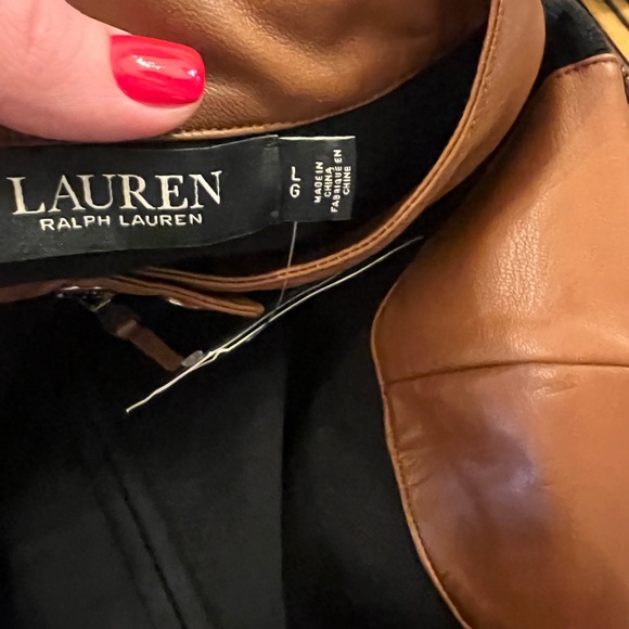 NEW RALPH LAUREN Cotton-blend Zip-up Moto Jacket In Polo Black/ Cuoio - Picture 7 of 14